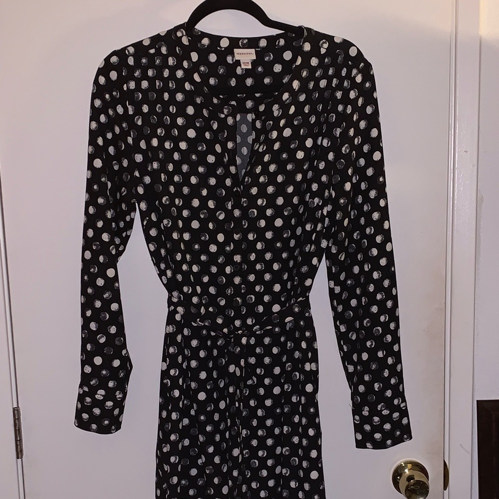Merona long sleeved shirt dress with pockets & tie